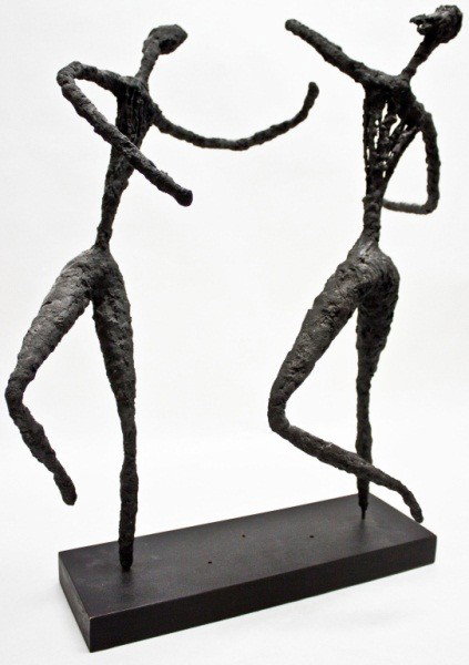 Bronze Brutalist Sculpture Of Dancers: Bronze Brutalist Sculpture Of Dancers Mounted On A Marble Plynth Signed Vales 17 x 15 x 24