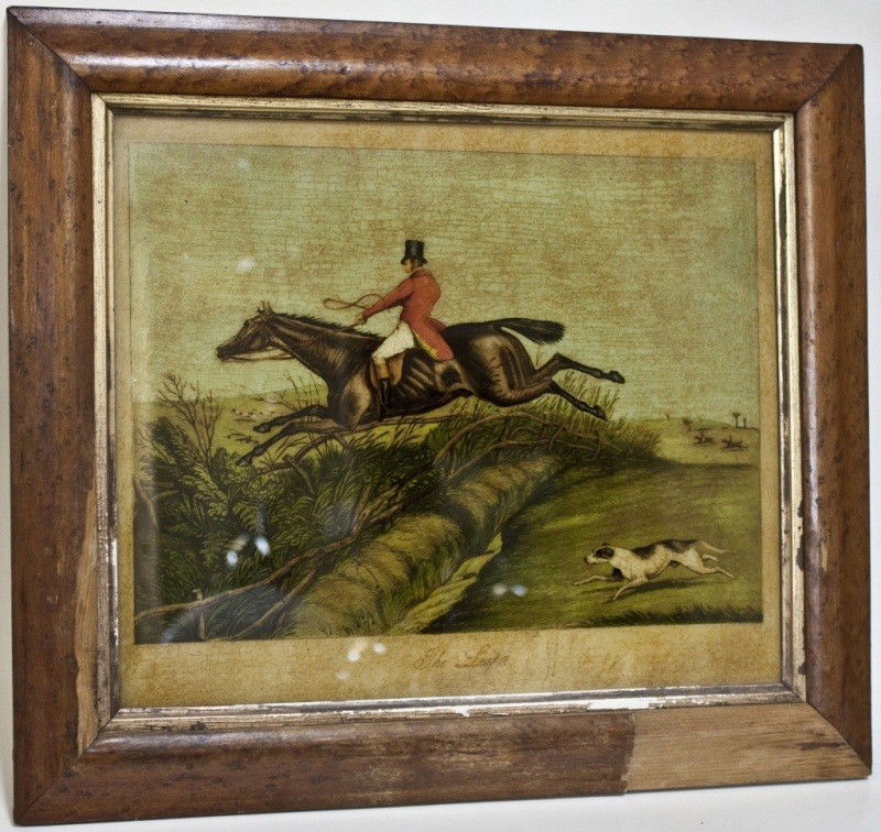 Painting On Glass, Henry Alker The Leap (1785-1851): Reverse Painting On Glass, By Henry Thomas Alker. Titled The Leap. Henry Thomas Alken (12 October 1785 – 7 April 1851) Was An English Painter And Engraver Chiefly Known As A Caricaturist And Illustr