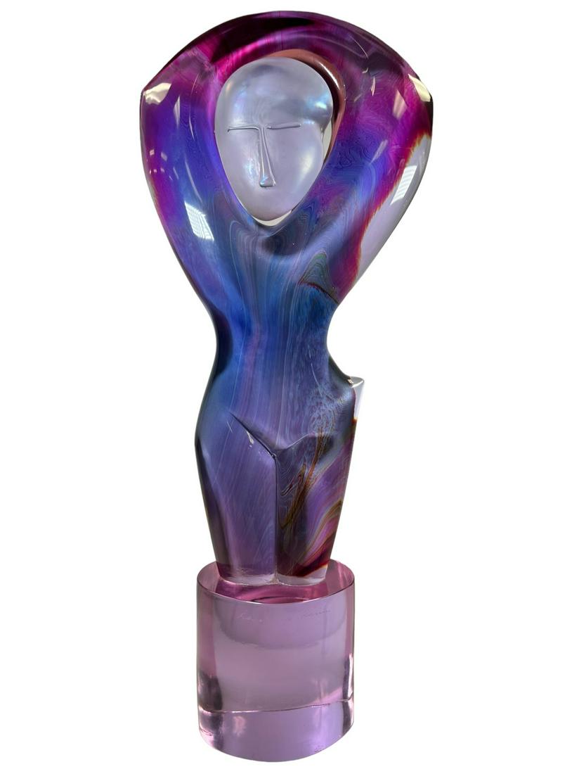 Loredano Rosin Murano Glass "Relax" Sculpture: Loredano Rosin Murano Italy glass sculpture "Relax". Frosted and clear glass. Signed on plinth. Excellent condition. Measures 12.5" x 5.5" x 29".