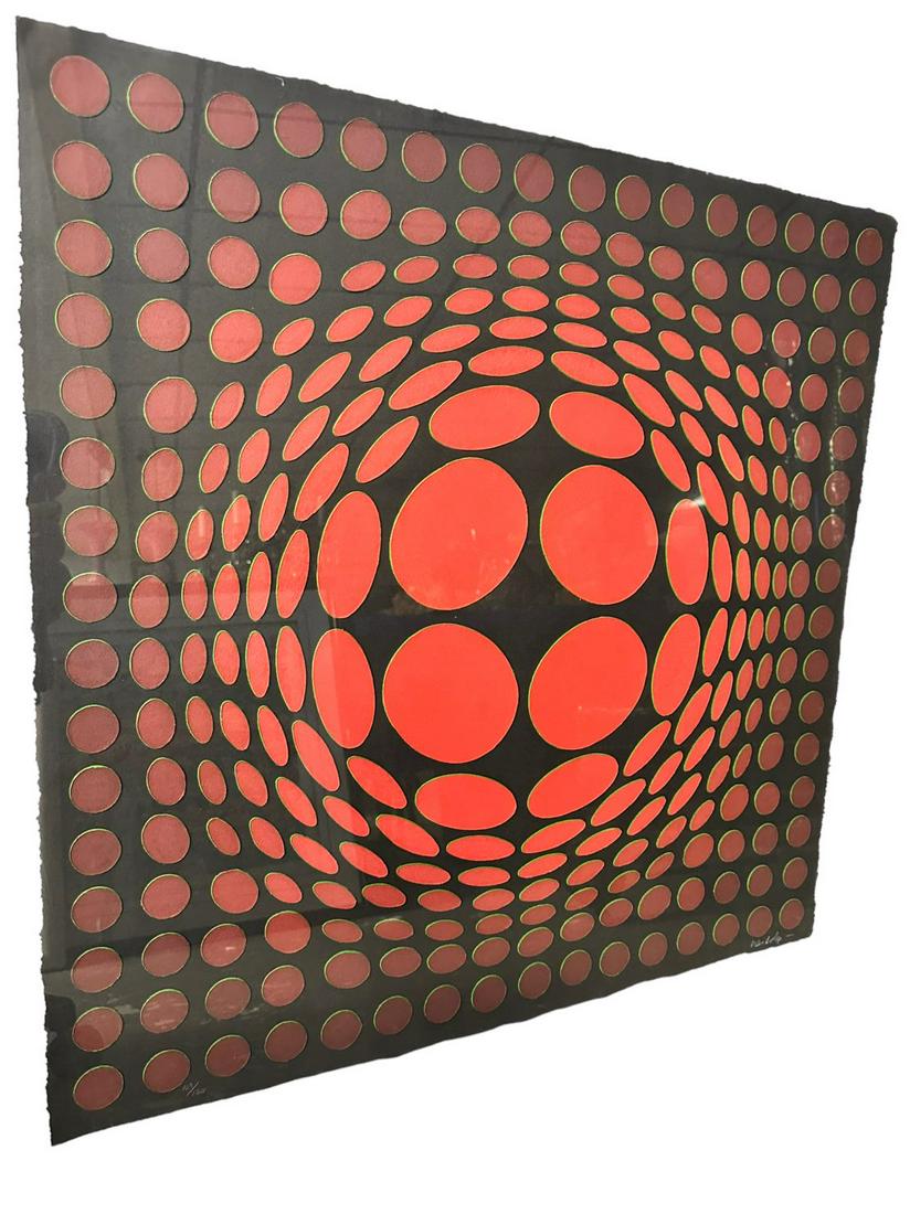 Victor Vasarely Untitled Responsive Eye Exhibit: Large Victor Vasarely (1906-1996), untitled artwork from The Responsive Eye Exhibit Nov 29, 2007. Signed lower right on art, numbered 103/120 on art. Excellent condition. Art measures 29.5" x 29.5", f