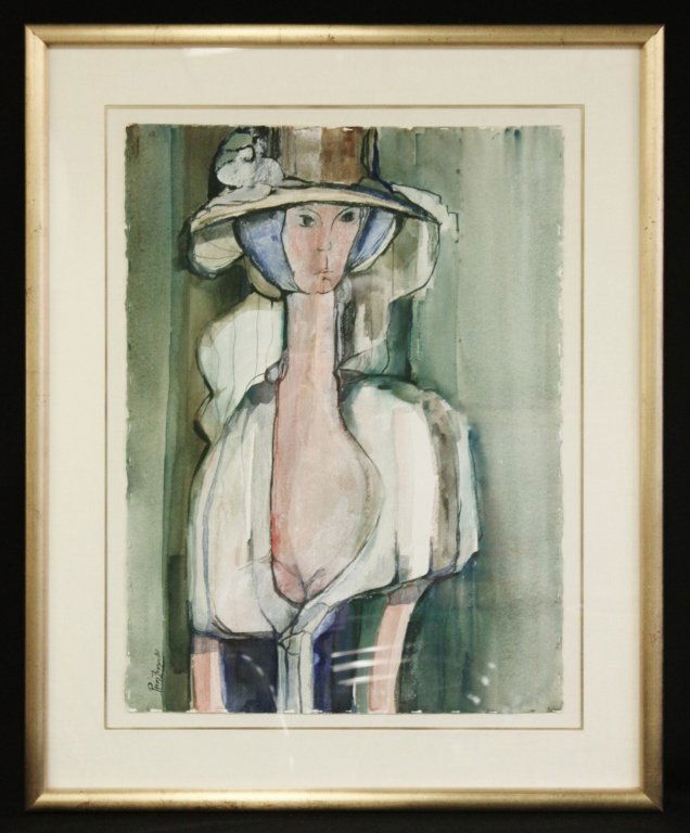 Carlos Perez Franco Abstract Portrait Watercolor: Abstract Portrait Watercolor by Uruguayan artist Carlos Perez Franco, b. 1929. Signed lower left side, "Perez Franco '82". Frame measures 39.25" x 32.25". Measurements: 29.75" x 22.25 Period: Modern A