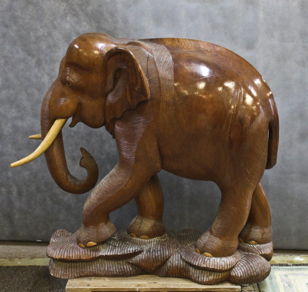 70 Huge Teak Wood Elephant Sculpture