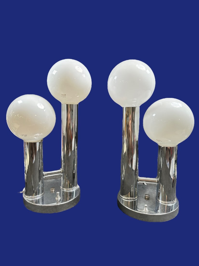 Pr MCM Robert Sonneman Chrome Globe Lamps (1 of 8)