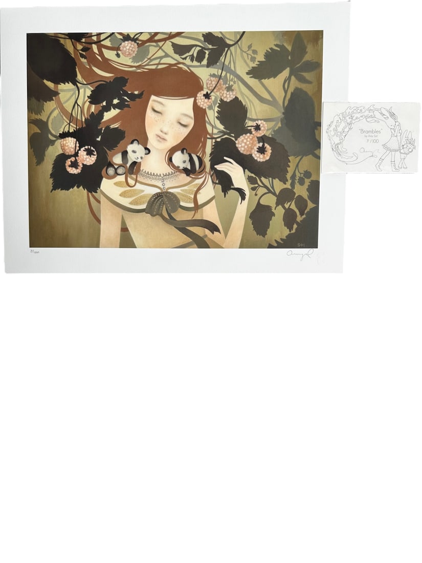 Amy Sol "Bramble" COA & Stamped Seal: Amy Sol giclee on fine art archival sheet, titled "Bramble", dated 2011, numbered 3/100, Certificate of Authenticity. Signed in pencil lower right with embossed stamped seal, titled in pencil lower ce