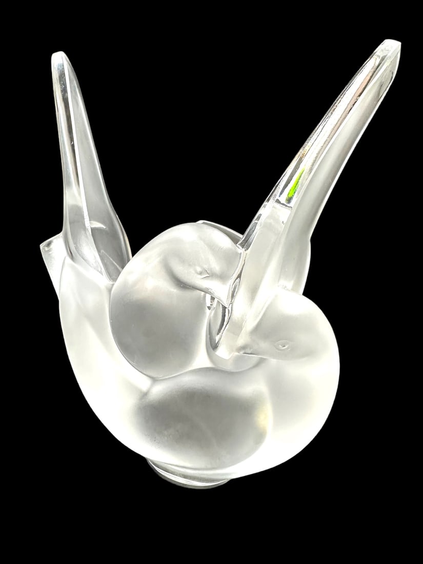 Lalique Crystal Doves "Sylvie" w Flower Frog (1 of 11)