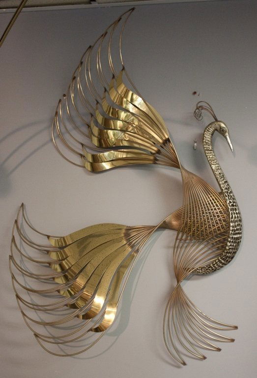 94 C. Jere Wire / Mixed Metal Peacock Wall Sculpture Lot 0094