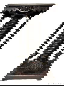 19th Century French ebonized wood pedestal with barley twist and carved with faces of the north wind (1 of 12)