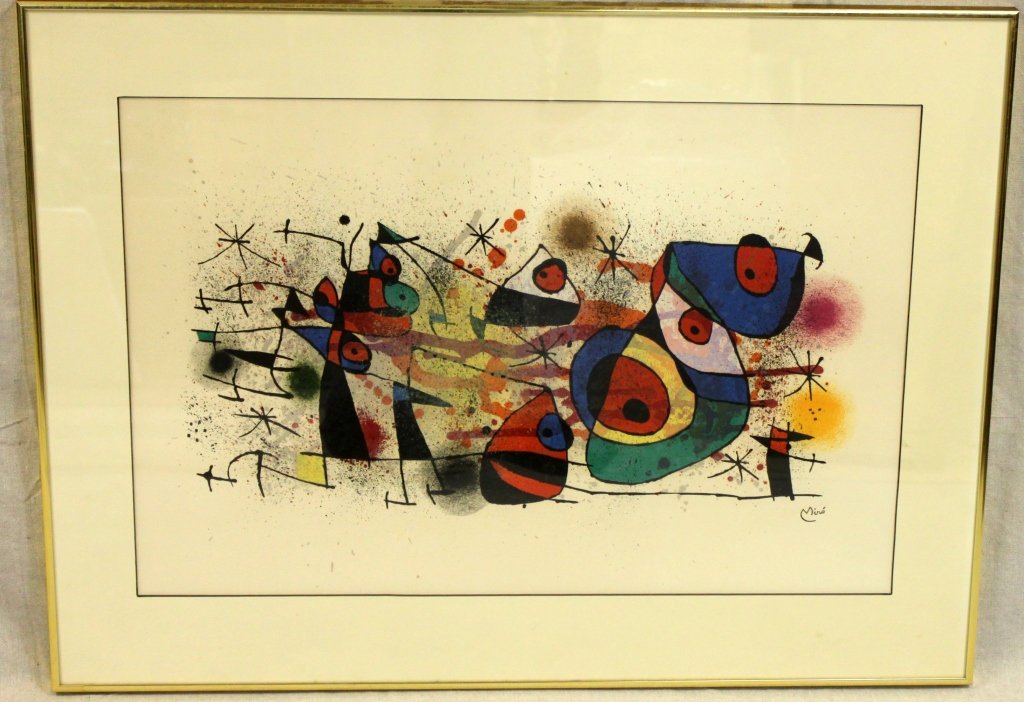 Joan Miro Lithograph 1973 Edition of 4000: Joan Miro Lithograph 1973 Edition of 4000. Frame measures 33 x 24.75" x 1"." Measurements: 27 x 18"" Artist: Joan Miro Style: 1973
