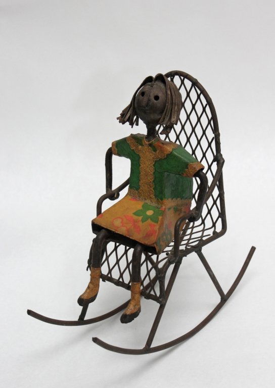 Manuel Felguerez Iron Sculpture Girl on a Chair: Manuel Felgu?rez Aspe (born December 12, 1928) is an abstract artist from Mexico, part of the Generaci?n Ruptura. The sculpture (Girl on a Rocker),shows patina due to age and is in excellent condition