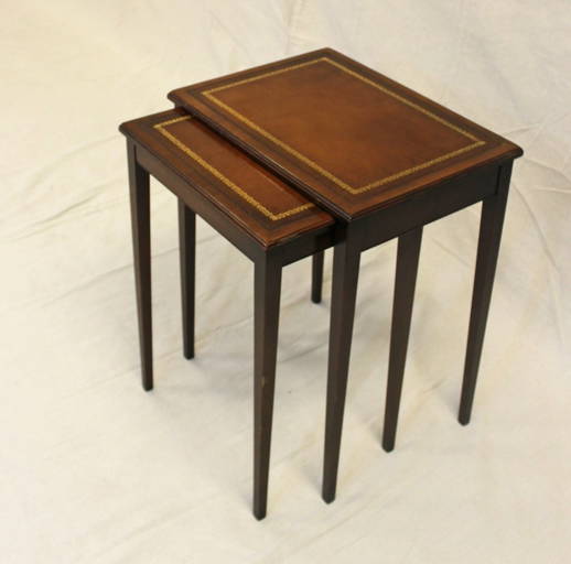 (2) Henredon Leather Top Mahogany Nesting Tables