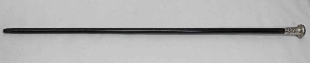 18th/19th C Sterling Silver Headed Walking Stick: 18th/19th C Sterling Silver Headed Walking Stick with Rampant Lion hallmarks. Ebonized wood cane with metal tip missing. Measurements: 36" x 1.75"dia Style: 18/19th