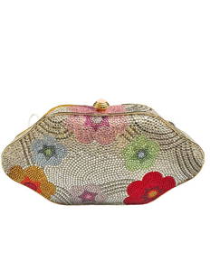 3 Pieces by Judith Leiber, Swarovski crystal floral clutch and accessories, can be worn as shoulder: 3 Pieces by Judith Leiber, Swarovski crystal floral clutch and accessories, can be worn as shoulder bag or carried as clutch, includes swivel stand mirror in Judith Leiber cloth bag, comb with tassel