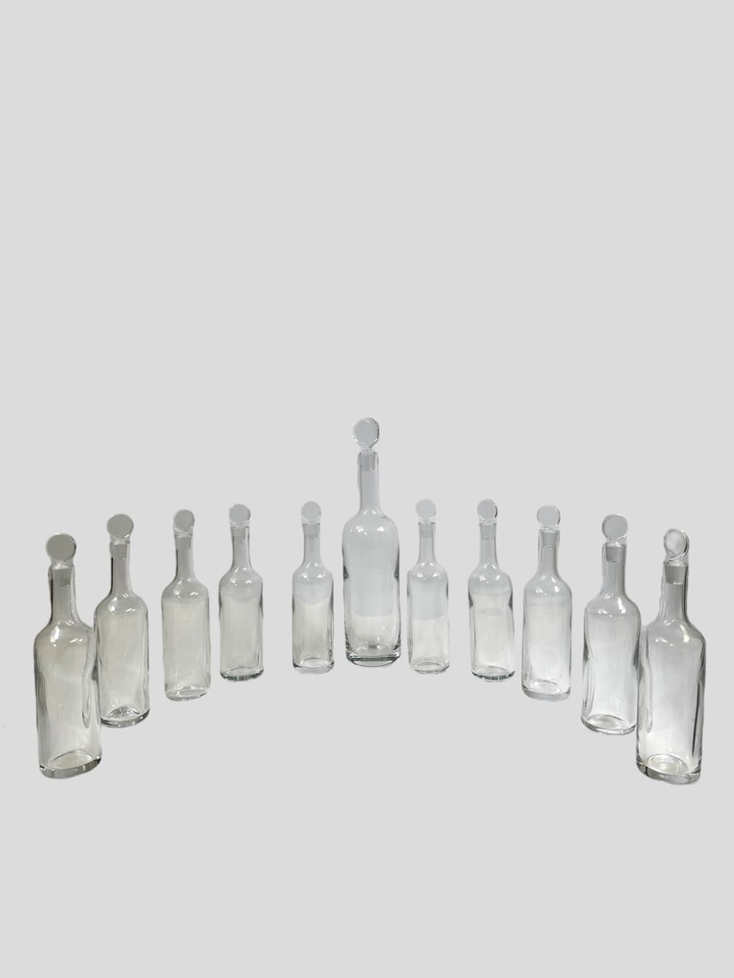 11 Pieces by Baccarat France lead crystal Dionysos decanters with stoppers, all stamped on bottom, (1 of 9)