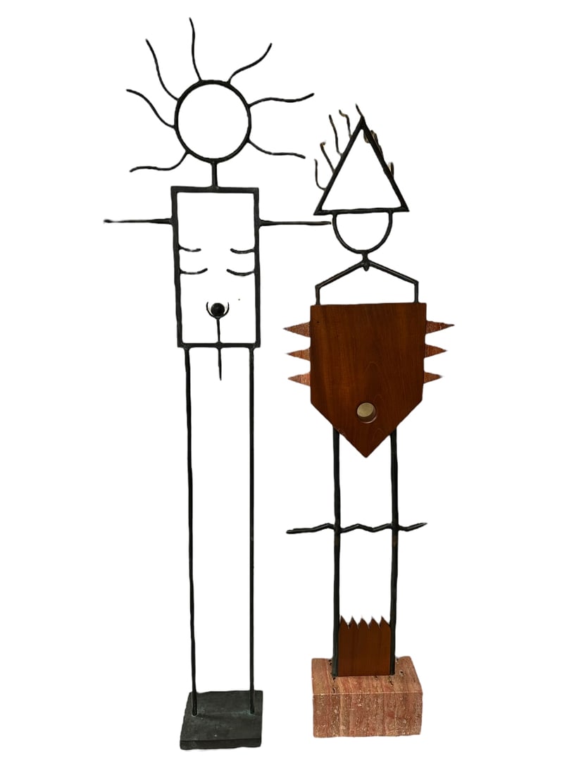 2 Piece man and woman metal sculptures. Man signed Thommes and dated 1989, female unsigned. (1 of 7)