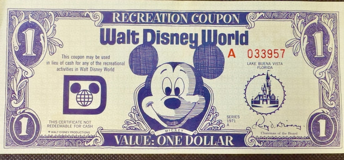 4 Pieces of Walt Disney World Recreation Coupons from the Park Opening. Each with individual (1 of 10)