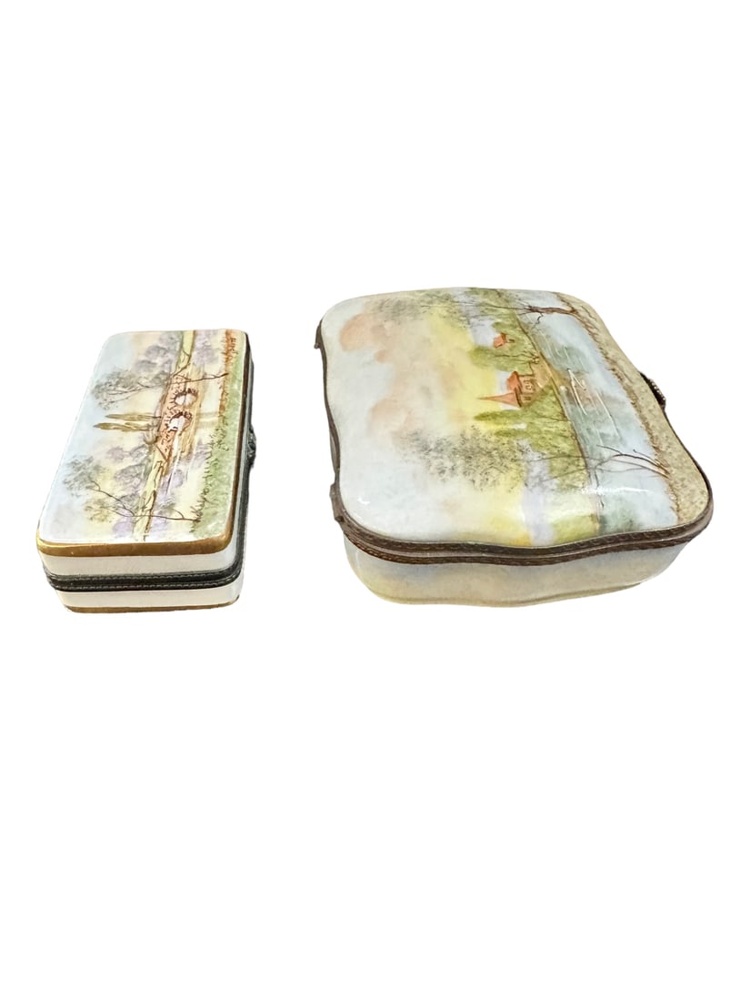 2 Pieces 19th Century Sevres hand painted porcelain dresser boxes, hinged and lidded, artist signed (1 of 13)