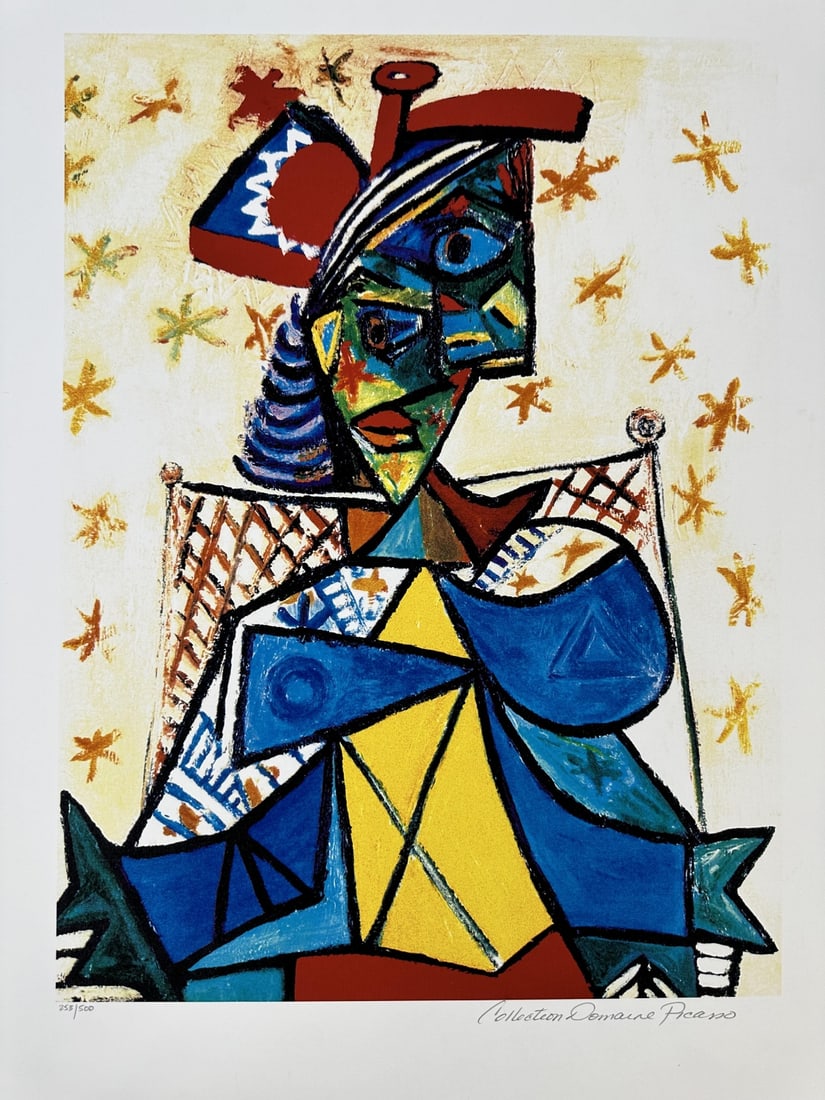 Pablo Picasso giclee, titled "Seated Woman With Red and Blue Hat". Includes Certificate of (1 of 8)