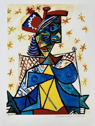 Pablo Picasso giclee, titled "Seated Woman With Red and Blue Hat". Includes Certificate of