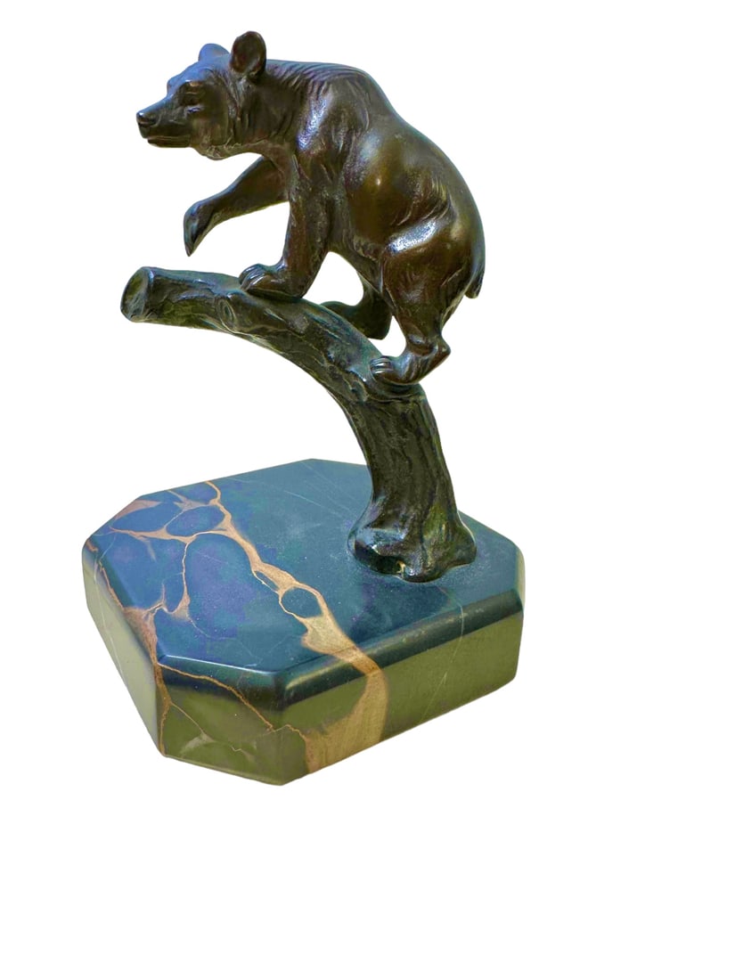 Antonin Mara, Echte Bronze MARA German Black Forest bear sculpture on marble plinth. Label on bottom (1 of 8)