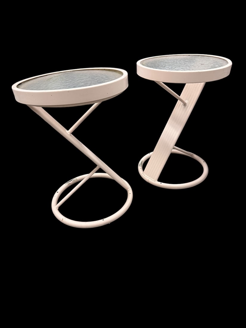 2 Pieces Tropitone mid century modern Z form aluminum side tables, tops are textured glass. Very (1 of 5)