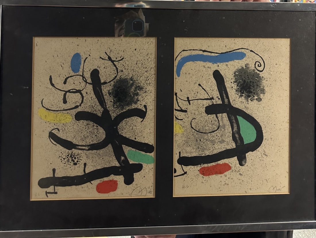 2 Pieces by Joan Miro. Each marked HC in pencil lower left. Paper watermarked Arches. Each signed (1 of 12)