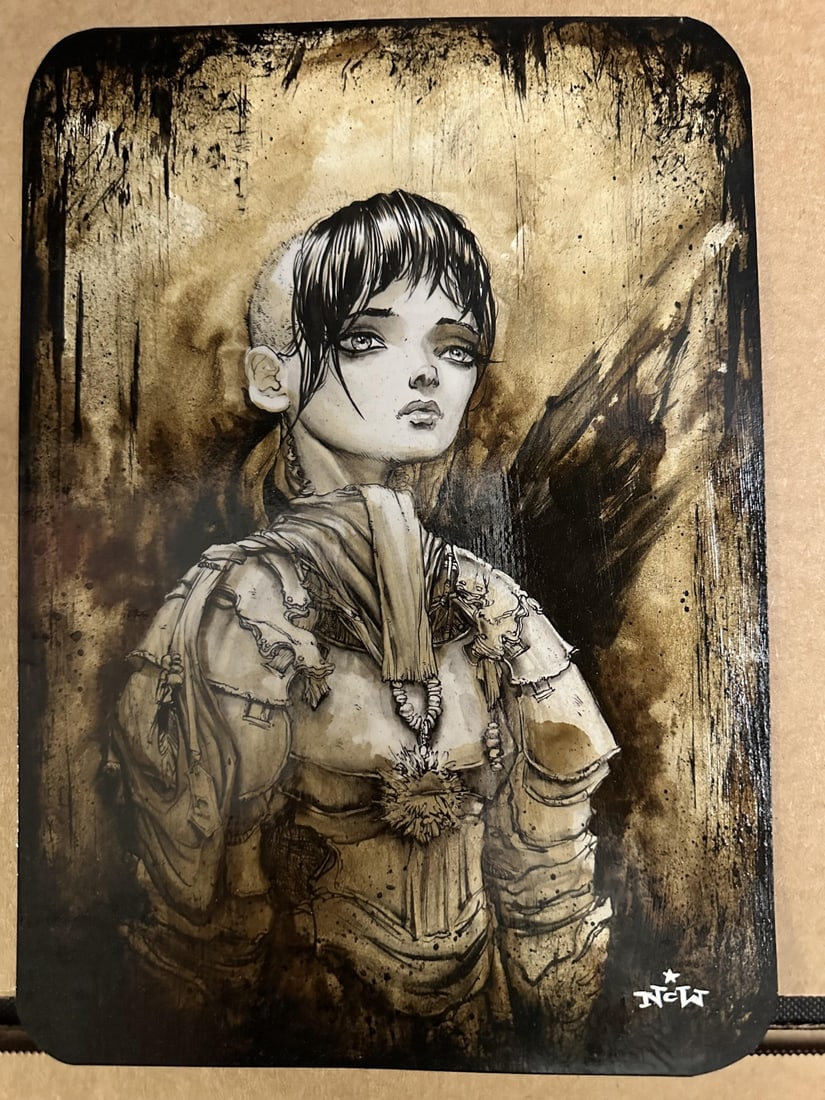 N C Winters pen, ink and ink wash on paper, varnished, titled "The Last Stand", dated 2014. Signed (1 of 8)