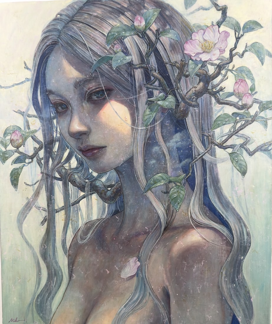 Miho Hirano original oil on canvas, titled "Infatuation", dated 2022. Purchased from Corey Helford (1 of 7)