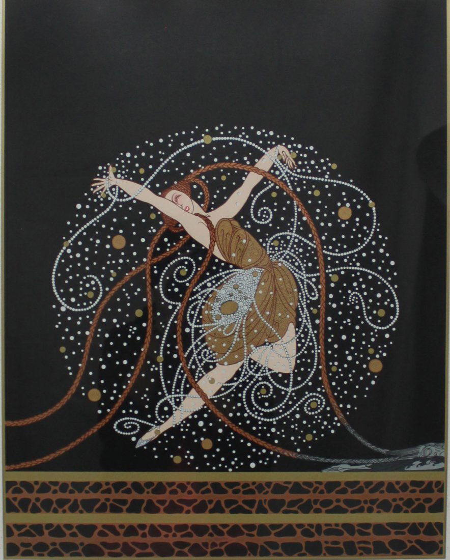 Erte "Ondee" Pencil Signed Serigraph: Erte (Romain de Tirtoff)(Russian/French 1892 - 1990) "Ondee" serigraph. Pencil signed and numbered 125/300. Matted and framed under glass. Frame measures 30" x 36" Measurements: 18.5" x 24.5" Artist: