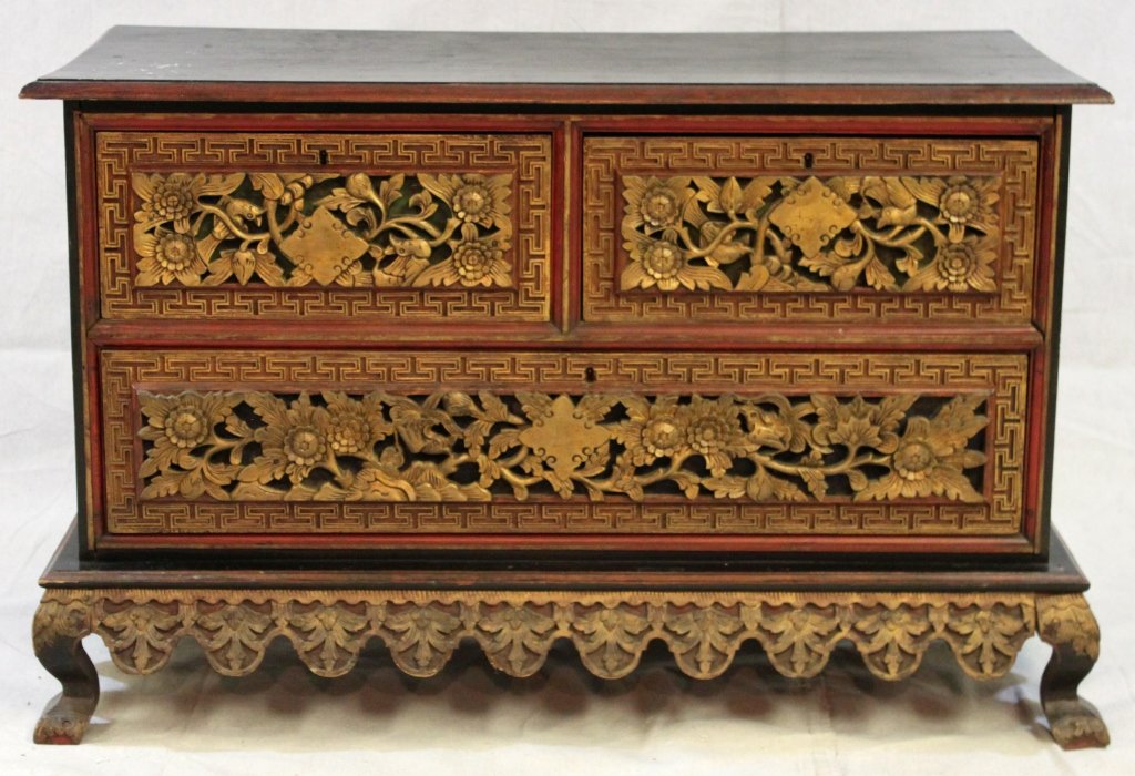 Oriental Chinese Buddhist Alter: Oriental Chinese Buddhist alter with reticulated wood carvings. Measurements: 38 x 17.5" x 23.25"" Style: 19thC