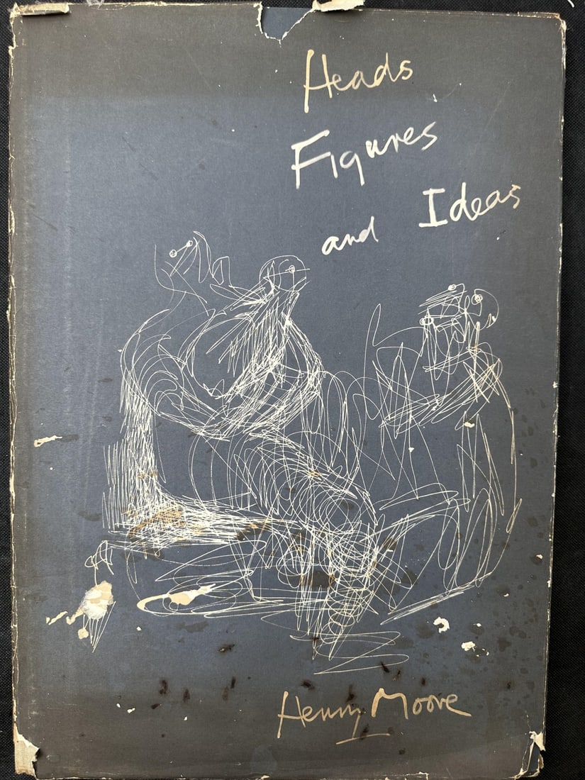 Henry Moore Book "Heads Figures and Ideas 57: Henry Moore book, titled "Heads Figures and Ideas", dust cover average condition, book in excellent condition. Inside dust cover in pencil "New York, New York Graphic Society, Greenwich, Conn". The bo