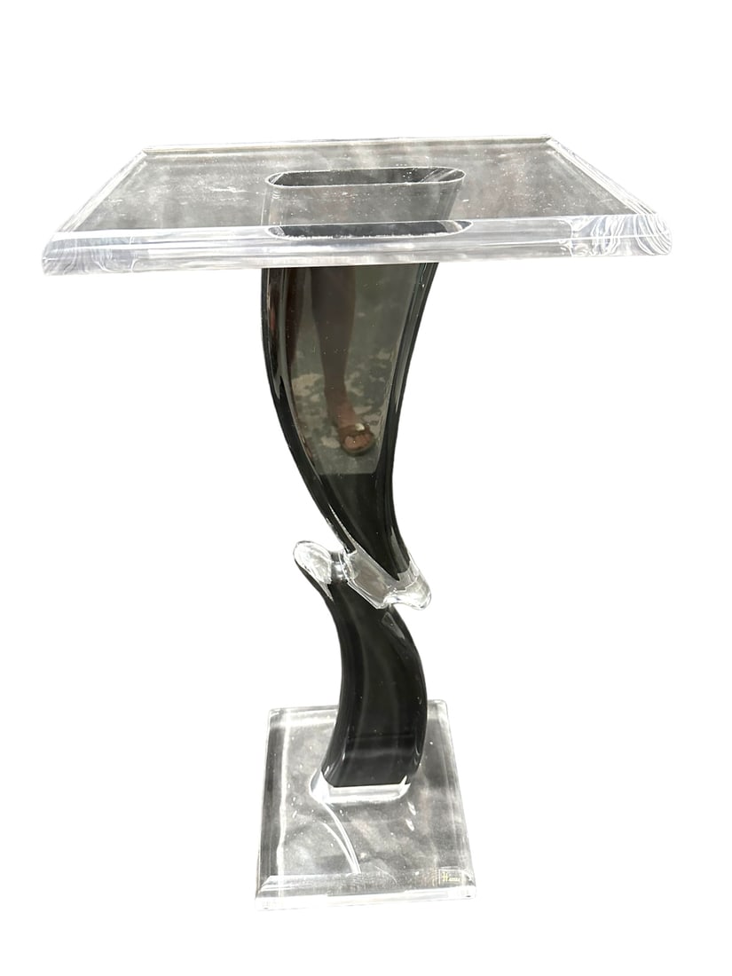 Shlomi Haziza Lucite Stand Contemporary 36": Shlomi Haziza two tone lucite contemporary stand. Haziza label on base. Excellent condition and color. Measures 16" x 12" x 36".