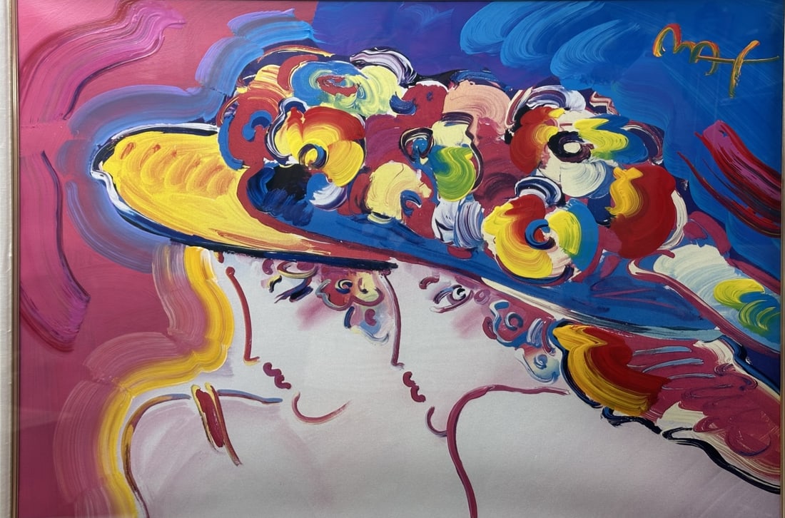 Peter Max "Friends" 2001 COA & Appraisal Park West: Peter Max - This Peter Max art work entitled "Friends" is a variation color combination (and brushstrokes) from his original artworks of the same title on paper. #75176, Copyright Peter Max 2001. Cert