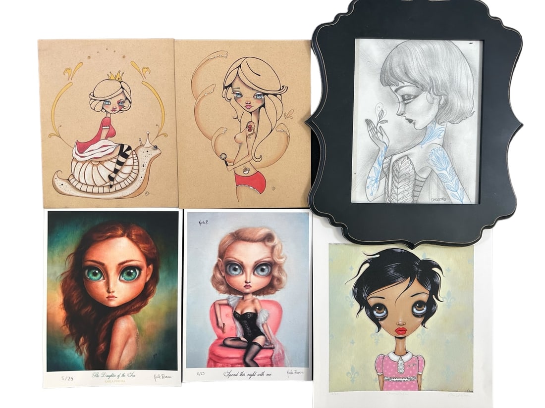 6pc Lot Barozzi Pereira Calistro & Koopman: 6 Piece lot by (1) Lea Barozzi original ink and watercolor on masonite board, titled "All Ways Are My Ways", dated 2015, initialed on front, signed, titled on verso, measures 8" x 10", (1) Lea Barozzi