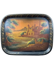 19C Hand Painted Tole Tray Black