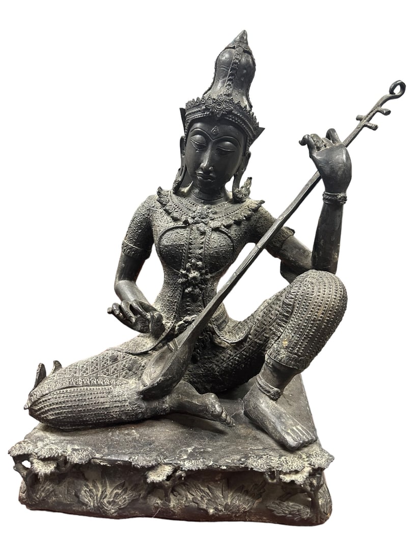 Bronze Thai Deity Seated Playing Lute (1 of 10)