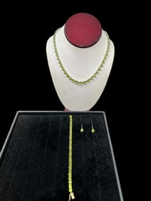 3pc Peridot Necklace, Earrings & Bracelet