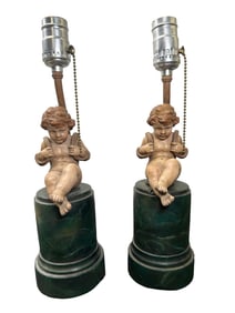 Antq Pr Cherub Form Lamps