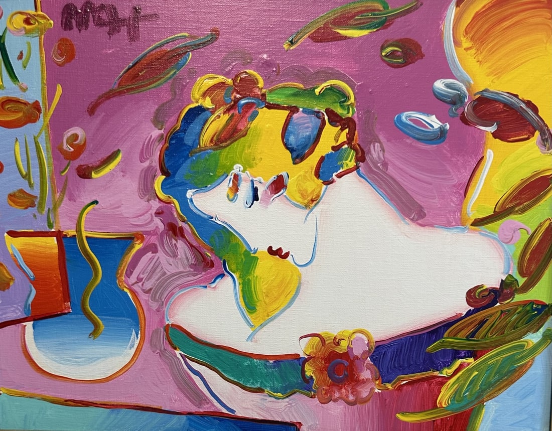 Peter Max Original "Day Dream" 2013: Peter Max original acrylic on canvas. Titled "Day Dream" Version VIII #45. Dated 2013. Hand signed in pigment upper left by artist. Park West Appraisal of $19,500US. Excellent condition. Art measures