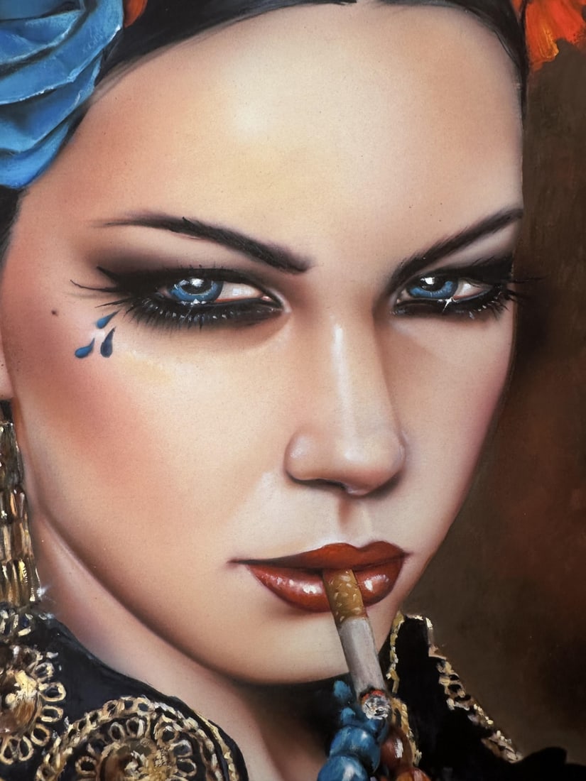 Brian Viveros LE Giclee "Forbidden": Brian Viveros limited edition fine art giclee on 100% archival cotton rag paper. Woman smoking a cigarette. Signed in pencil lower right. Dated 2015. Numbered 51/75 in pencil lower left. Excellent con