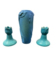 3pc Van Briggle Vase & Candlesticks