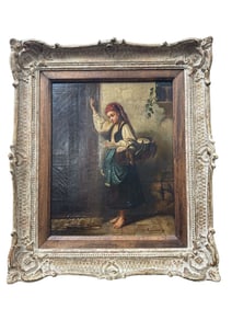 Antq William Raymond Oil on Canvas of Girl