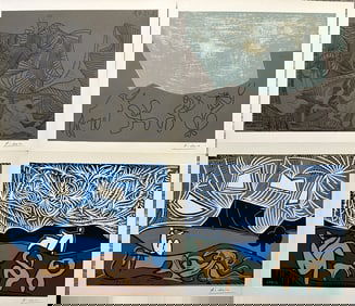4pc Pablo Picasso Original Linocuts with COA