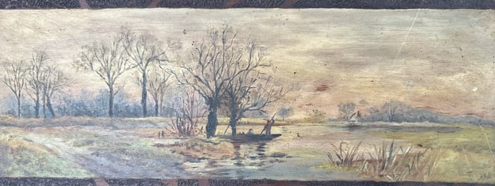 Antq Oil & Woodburning on Wood Panel Art Nouveau