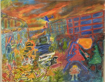 George Rhoads (Am 1926-2021) Modernist Cityscape