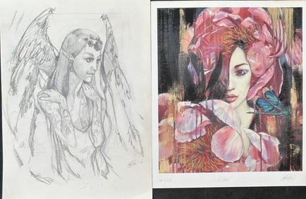 2pc Lioba Brueckner Original Sketch & LE Litho