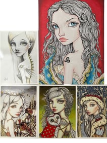 5pc Tanya Bond Original "Luxuria" & (4) Postcards