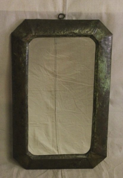 Mission Hand Hammered Bronze Arts & Crafts Mirror: Mission style arts & crafts bronze mirror. Well patinated with original hammered finish. Measurements: 21" x 33.5" Style: Arts and Crafts