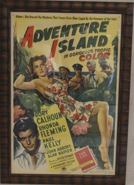 "Adventure Island" 1947 Movie Lithograph: Movie lithograph for 1947 "Adventure Island" staring Rory Calhoun, Rhonda Fleming and Paul Kelly. Frame measures 6538" x 46". Measurements: 26.5" x 40.5" Style: 20th Century