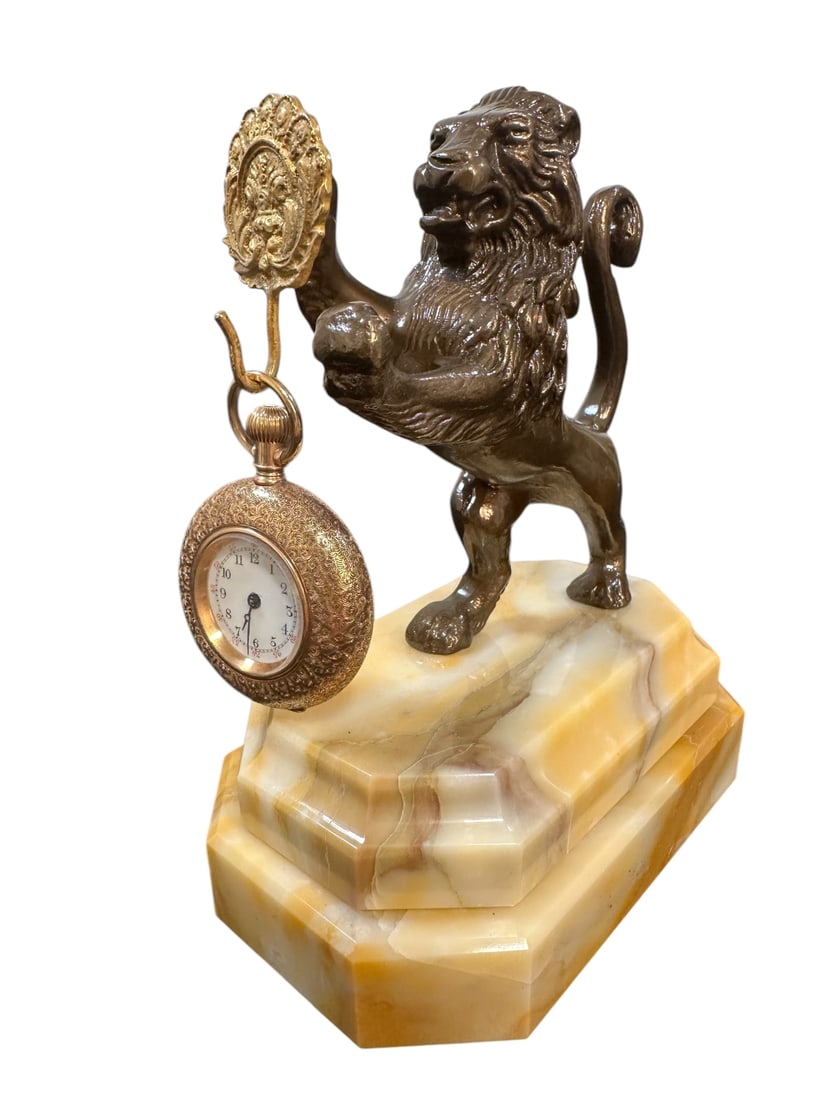 20C Bronze Lion & Marble Pocket Watch Holder (1 of 13)