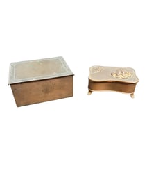 2pc Bronze Art Nouveau Hinged Lidded Boxes